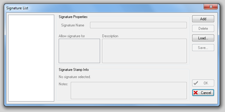 图32.2  Signature List Dialog (签名列表对话框)